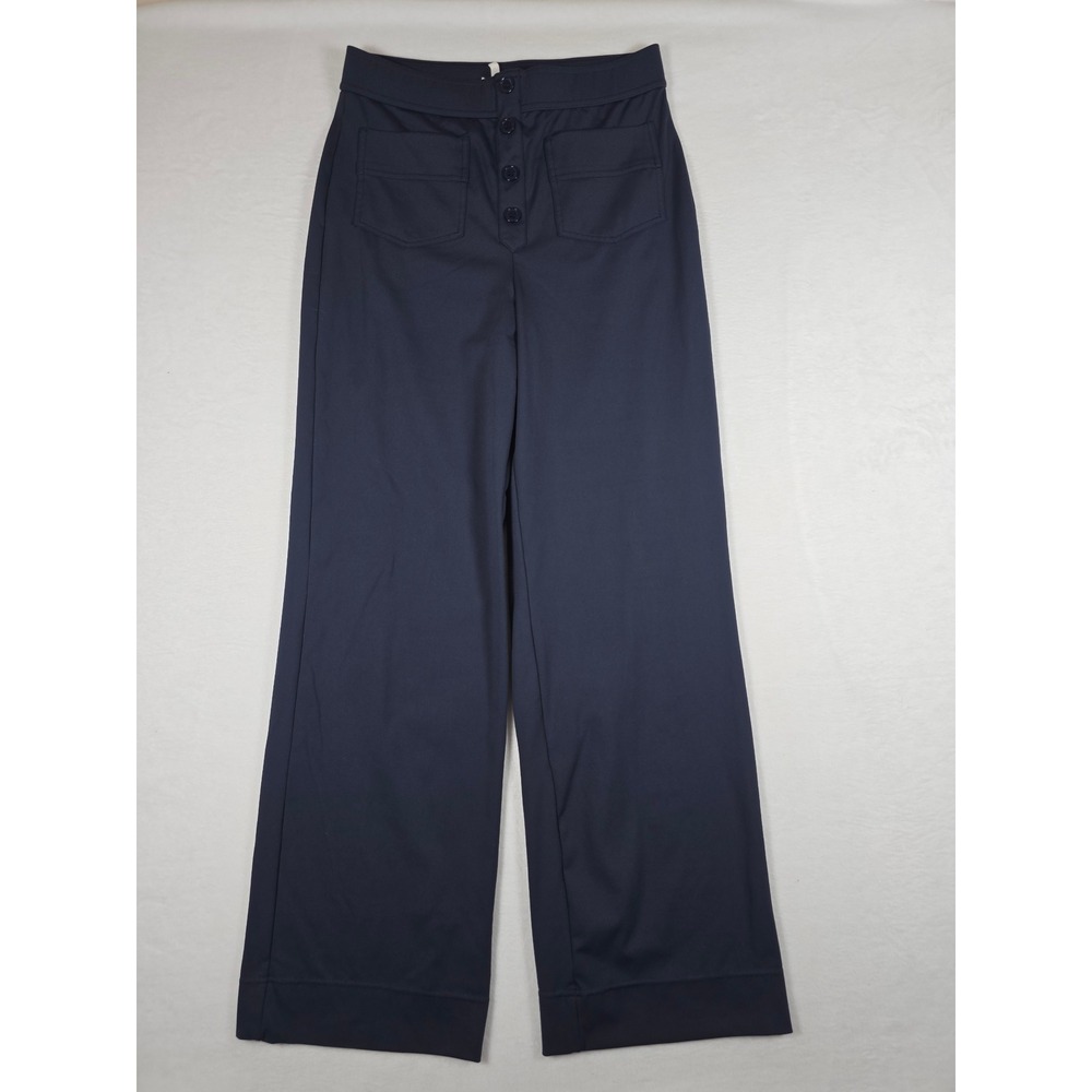 Halara High Wasited Wide Leg Trousers Button M Navy Blue Workwear Pants Stretch